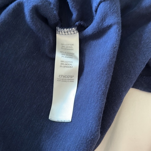 Chicos navy cotton blend seamed t-shirt dress shark bite hem small - Picture 4 of 4